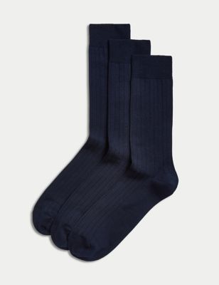 

Mens M&S Collection 3pk Egyptian Cotton Rich Ribbed Socks - Dark Navy, Dark Navy