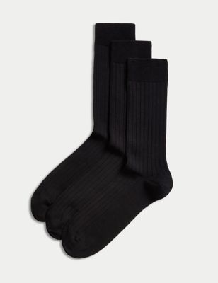 

Mens M&S Collection 3pk Egyptian Cotton Rich Ribbed Socks - Black, Black