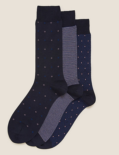 3pk Assorted Luxury Egyptian Cotton Rich Socks