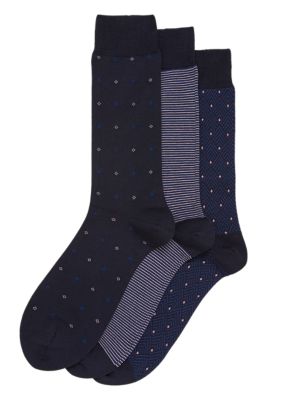 M&S Mens 3pk Assorted Luxury Egyptian Cotton Rich Socks