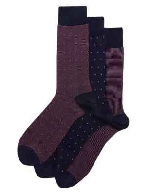

Mens M&S Collection 3pk Assorted Egyptian Cotton Rich Socks - Pink Mix, Pink Mix