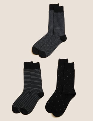 

Mens M&S Collection 3er-Pack Socken mit hohem Anteil ägyptischer Baumwolle, sortiert - Black Mix, Black Mix