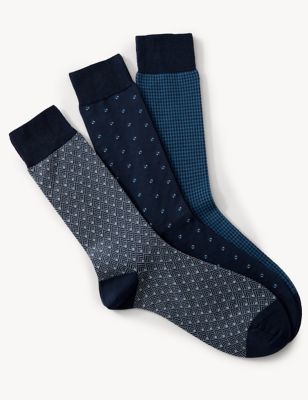 

Mens M&S Collection 3pk Assorted Egyptian Cotton Rich Socks - Blue Mix, Blue Mix