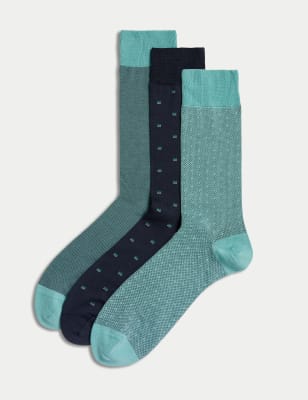 

Mens M&S Collection 3pk Assorted Egyptian Cotton Rich Socks - Aqua Mix, Aqua Mix