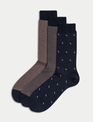3pk Assorted Egyptian Cotton Rich Socks - NZ