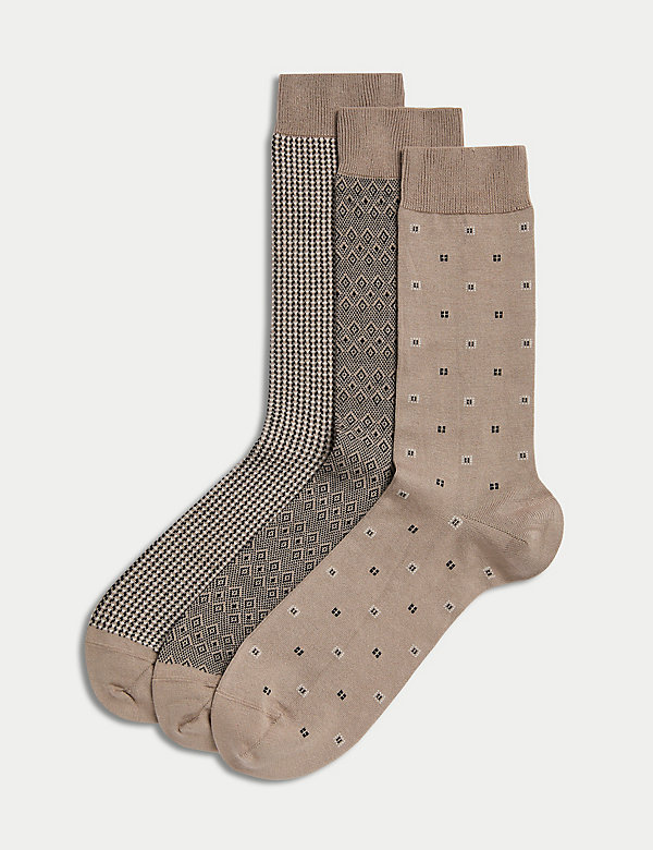 3pk Geometric Egyptian Cotton Rich Socks - CA