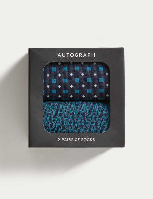 

Mens Autograph 2pk Assorted Modal Pima Cotton Socks - Navy Mix, Navy Mix