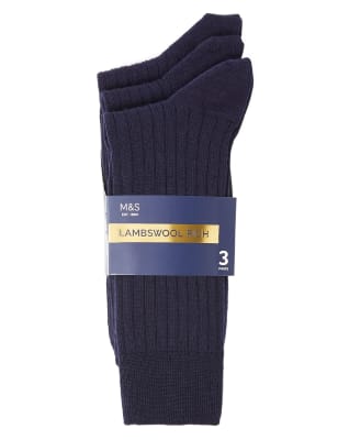 

M&S Collection Pack de 3 pares de calcetines de vestir de lana lambswoolMens - Navy, Navy