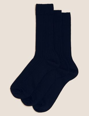 

Mens M&S Collection 3pk Lambswool Smart Socks - Dark Navy, Dark Navy