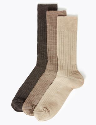 

Mens M&S Collection 3pk Lambswool Smart Socks - Brown Mix, Brown Mix