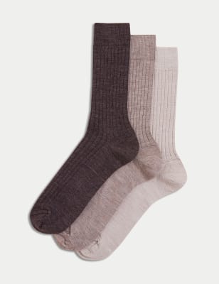 

Mens M&S Collection 3pk Lambswool Smart Socks - Neutral, Neutral