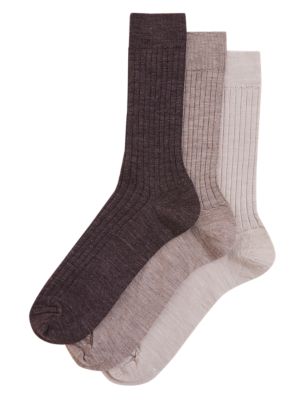 M&S Mens 3pk Lambswool Smart Socks