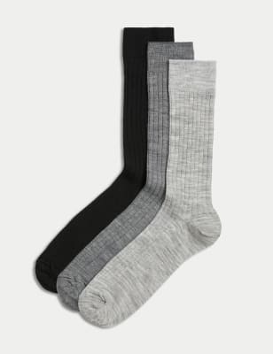 

Mens M&S Collection 3pk Lambswool Smart Socks - Medium Grey Mix, Medium Grey Mix