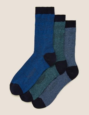 

Mens M&S Collection 3pk Striped Gentle Grip Socks - Blue Mix, Blue Mix