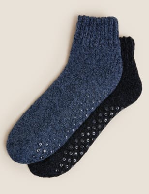 

Mens M&S Collection 2pk Chunky Slipper Socks - Blue Mix, Blue Mix