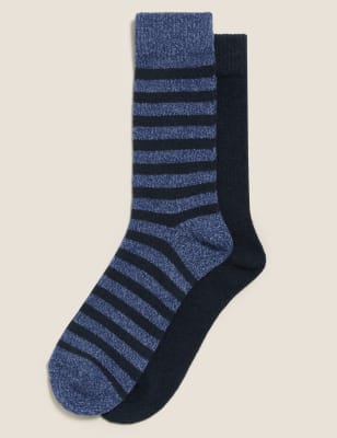 

Mens M&S Collection 2pk Assorted Slipper Socks - Blue Mix, Blue Mix