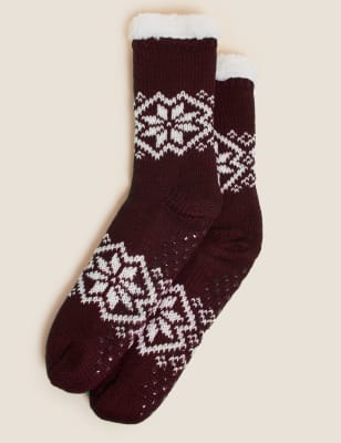 

Mens M&S Collection Fairisle Slipper Socks - Berry, Berry