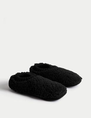 M&S Mens Fleece Slipper Socks - 6-8.5 - Black, Black