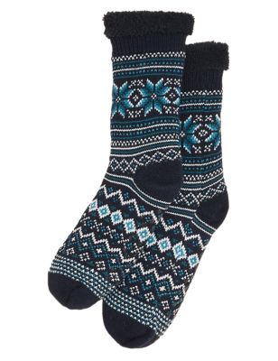 

Mens M&S Collection Fair Isle Slipper Socks - Teal Mix, Teal Mix