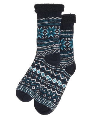 

Mens M&S Collection Hausschuhsocken mit Norwegermuster - Teal Mix, Teal Mix