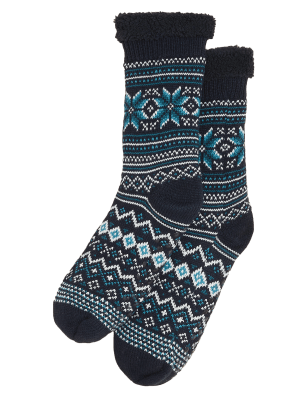 

Mens M&S Collection Fair Isle Slipper Socks - Teal Mix, Teal Mix