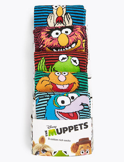 5 Pack Cotton Rich Muppets™ Socks