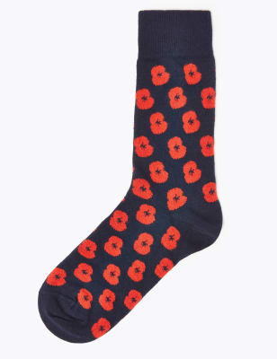 Chaussettes &eacute;l&eacute;gantes en coton &agrave; imprim&eacute; coquelicot