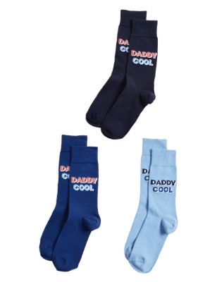 

Mens M&S Collection 3pk Daddy Cool Cotton Rich Socks Gift Box - Blue Mix, Blue Mix