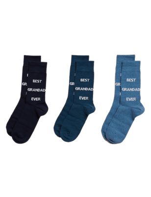 

Mens M&S Collection 3pk Best Grandad Ever Cotton Rich Socks - Blue Mix, Blue Mix