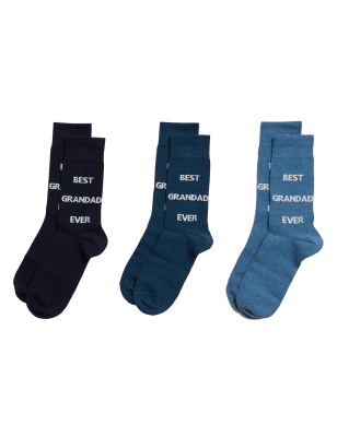 

Mens M&S Collection 3pk Best Grandad Ever Cotton Rich Socks - Blue Mix, Blue Mix