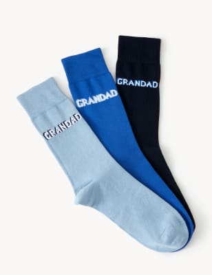 

Mens M&S Collection 3pk Grandad Slogan Cotton Rich Socks - Blue Mix, Blue Mix