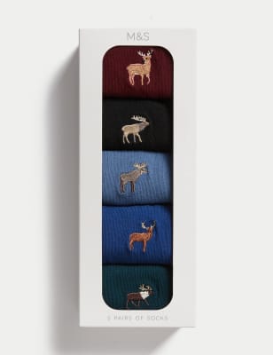 

Mens M&S Collection 5pk Deer Gift Boxed Socks - Multi, Multi