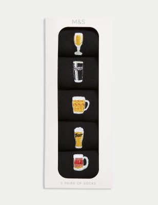 Pack de 5 pares de calcetines de algodón con diseño de cerveza