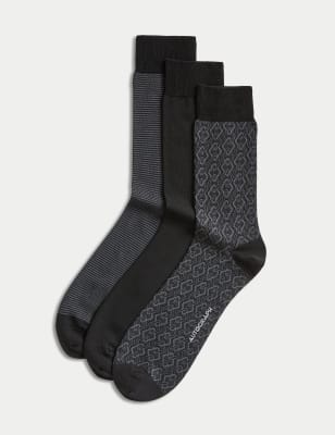 

Mens Autograph 3pk Assorted Modal Pima Cotton Socks - Black Mix, Black Mix