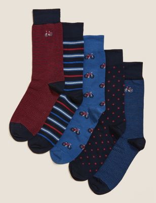 Mens M&S Collection 5pk Assorted Socks - Blue Mix, Blue Mix