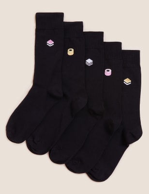 

M&S Collection Pack de 5 pares de calcetines de algodón bordadosMens - Black Mix, Black Mix