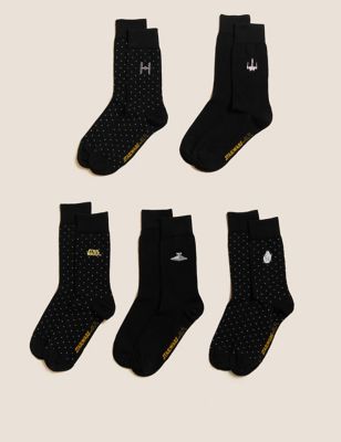 Marks And Spencer Mens M&S Collection 5pk Cotton Rich Star Wars Socks - Black Mix, Black Mix
