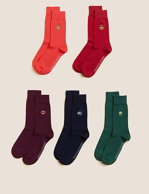 Marks And Spencer Mens M&S Collection 5pk Cotton Rich The Muppets Socks - Multi