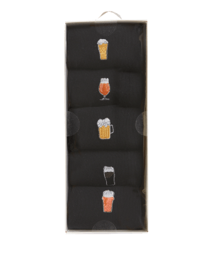 

Mens M&S Collection 5pk Cotton Rich Beer Socks Gift Box - Black Mix, Black Mix