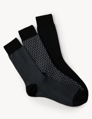 

Mens Autograph 3pk Assorted Modal Pima Cotton Socks - Black Mix, Black Mix