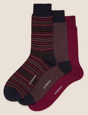 3pk Modal Pima Cotton Striped Socks - RS