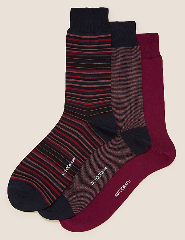 3pk Modal Pima Cotton Striped Socks - SA