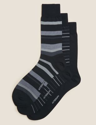 

Mens Autograph 3pk Striped Modal Pima Cotton Socks - Black Mix, Black Mix