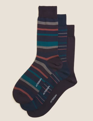 

Mens Autograph 3er-Pack gestreifte Socken aus Pima-Baumwolle und Modal - Multi, Multi