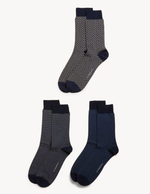 

Mens Autograph 3pk Assorted Modal Pima Cotton Socks - Navy Mix, Navy Mix