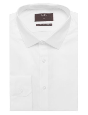 

M&S Collection Camisa de algodón ajustada elásticaMens - White, White