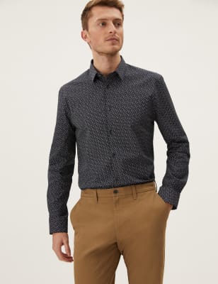 

Mens M&S Collection Slim Fit Cotton Rich Heart Print Shirt - Dark Navy, Dark Navy
