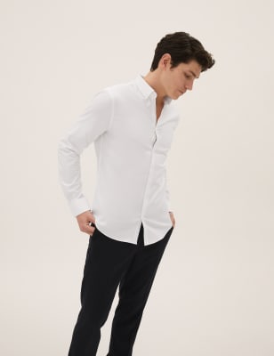 

M&S Collection Camisa texturizada ajustada de algodónMens - White, White