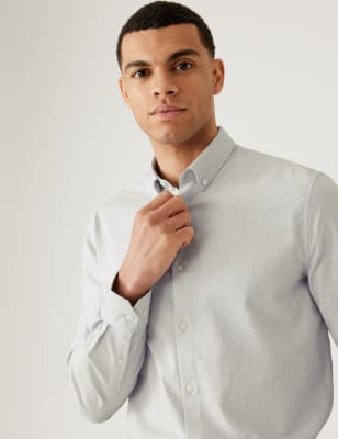 

Mens M&S Collection Regular Fit Stretch Textured Shirt - Grey Marl, Grey Marl