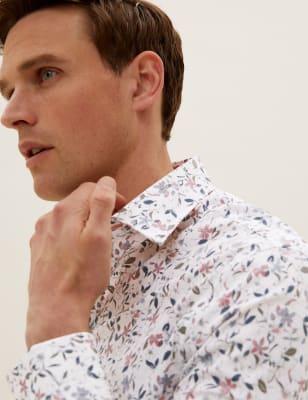 Slim Fit Pure Cotton Floral Shirt